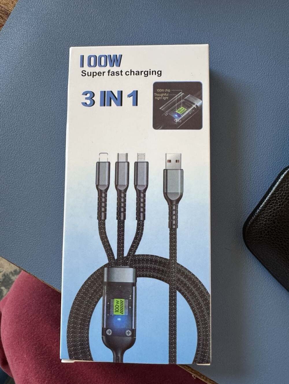 Unbranded 100W 3 In 1 Super Fast Charging Data Cable Transparent Chip